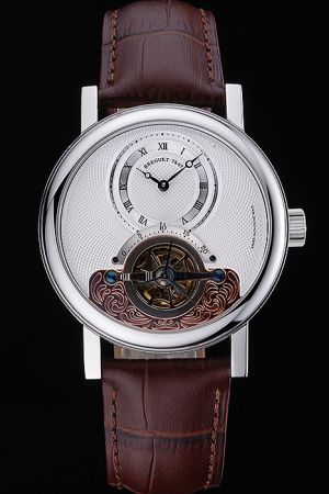 Breguet Classique White Dial Silver Case Brown Leather Strap Watch Reproduction on Sale BT009