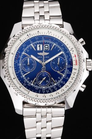 Knockoffs Breitling Bentley Motors Ribbed Bezel Blue Dial Stainless Steel Date Watch