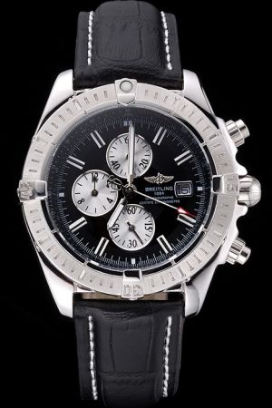 Breitling Chronomat Chronograph Black Dial Uni-directional Bezel Stick Marker Black Strap Watch 