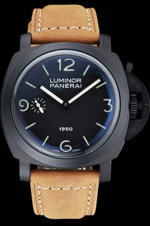 Panerai Luminor 1950 PAM00441 Brown Leather Strap Mens Black PVD Automatic Watch PN091