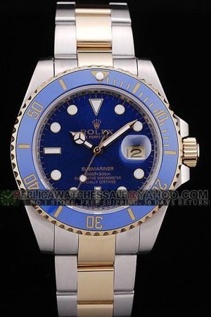 Rolex Submariner Yellow Gold Blue Ceramic Rotating Bezel Blue Dial Mercedes Hand Two-tone Oyster Bracelet SS Watch