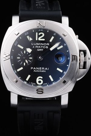 Panerai Luminor PAM00252 Rubber Strap GMT-43MM Mens SS Black Automatic Date Watch PN096