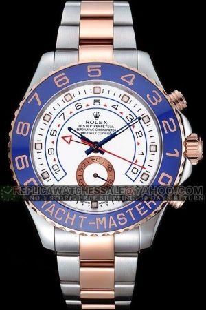 Rolex Yachtmaster II Rose Gold Ring Command Bezel With Blue Cerachrom Insert Luminous Scale Regatta Countdown Function 2-Tone Oyster Bracelet Watch