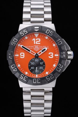 Rep TAG Heuer Formula 1 Orange Dial Ion-plated Bezel Silver Bracelet Men Watch