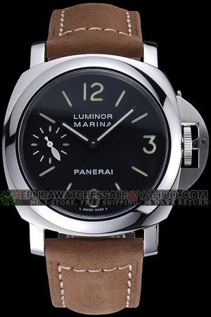 Panerai Luminor Marina Logo Acciaio Wrist Watch Ref. PAM01005 44MM Black Dial Suede Leather Strap PN012