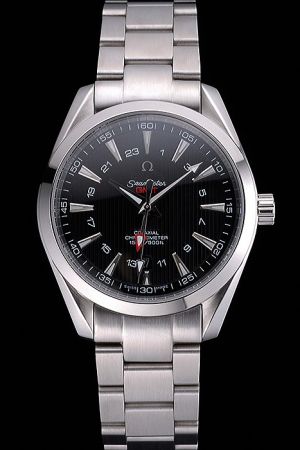 Omega Seamaster Co-Axial Escapement GMT Black Striated Dial Arrow/Arabic/Stick Marker Four Hands Silver Steel Bracelet Auto Watch 231.10.43.22.01.001