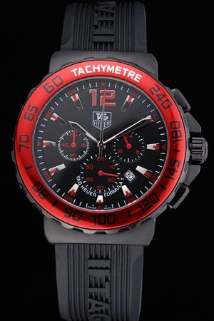 TAG Heuer Formula 1 Black Dial Red Tachymetre Bezel Ion-plated Case Rubber Strap Watch CAU1117.FT6024