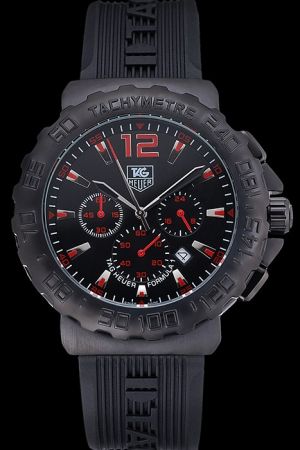 TAG Heuer Formula 1 Ion-plated Tachymetre Bezel Black Dial Red Scale Rubber Strap Watch CAU111A.FT6024