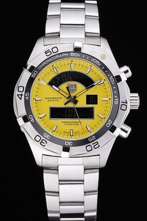 Tag Heuer Aquaracer Chronograph Bezel Yellow Dial Three Display Windows  Watch
