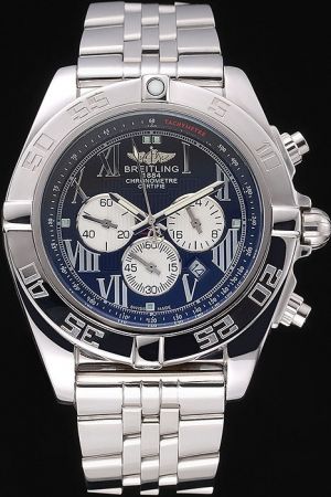 Breitling Chronomat Certifie Chronograph Uni-directional Bezel Silver Case Roman Marker Quartz Watch 