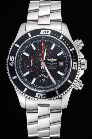 Breitling Superocean Chronograph II Black Face Ion-plated Bezel Luminous Marker Stainless Steel Watch A1334102/BA81