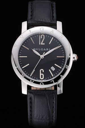 Bvlgari 102072 BBL33BSSD Black Dial Stainless Steel Case Black Leather Strap Vintage Classic Watch BV074