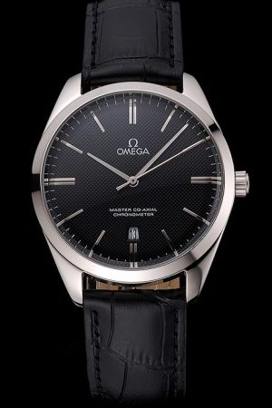 Rep Men’s Omega De Ville Co-axial Master Chronometer Black Dial With Clous de Paris Stick Marker Silver Hands Date Watch