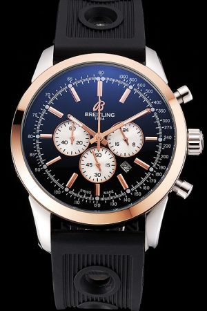 Breitling Transocean Two-tone Case Rose Gold Marker Black Rubber Strap Rep Watch