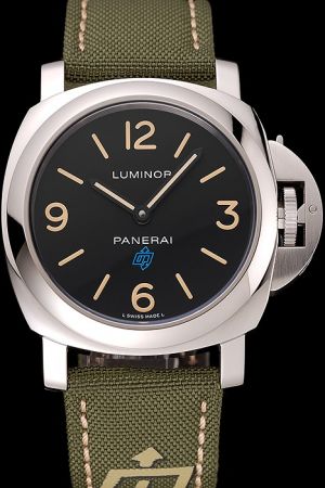 Panerai Luminor Base Logo Acciaio Black Dial Stainless Steel Case Green Strap AAA Quality Watch PN059