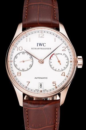 Men’s IWC Portuguese 18K Rose-gold Case Arabic Numerals Subsidiary Second Hand Watch IW500113