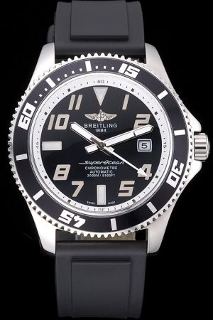 Breitling Superocean Black Face Black Ion-plated Bezel Black Rubber Strap Fake Watch