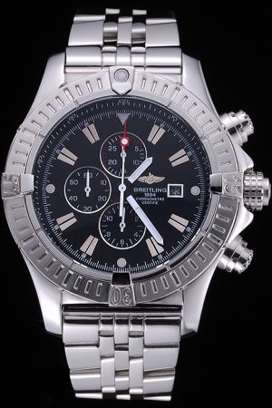 Breitling Chronomat Black Dial Silver Case Luminous Pointer Stainless Steel Watch A13350