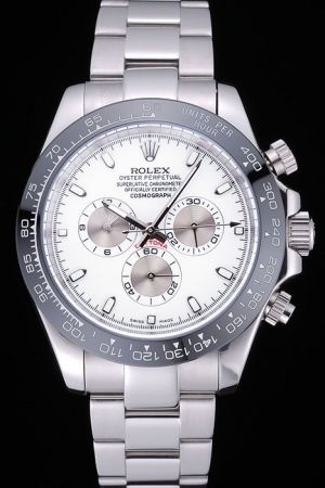 Fake Rolex Daytona Grey Tachymeter Bezel White Dial Stick Marker/Pointer Two-tone Sub-dials Steel Bracelet Stylish Men’s Watch