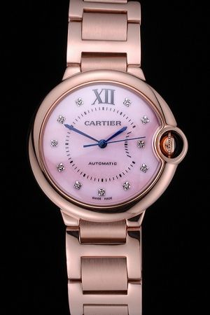  Cartier Swiss  Ballon Bleu Business Women Watch SKDT323 Rose Gold Bracelet Diamonds Markers