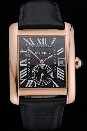 Men's Cartier WGTA0014 Tank Day Date Rose Gold  SS Business Watch KDT194 Black Leather Strap
