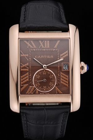 Low Price Cartier Tank Rose Gold 34mm Dress Watch KDT204 Black Leather Band
