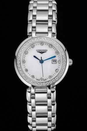 Swiss Longines PrimaLuna 27mm Diamonds Bezel&Scale Blue Sword-Type Pointer Women Watch