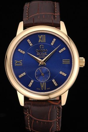 Omega De Ville Co-Axial Prestige Yellow Gold Case/Hand Blue Concentric Dial Roman Diamonds Scale Second Sub-dials Men Watch 4613.80.02