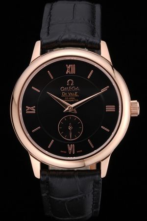 Rep Omega De Ville Co-Axial Prestige Rose Gold Case Roman Black Dial Stick Scale Dauphine Hand Second Sub-dial Watch 4813.50.01