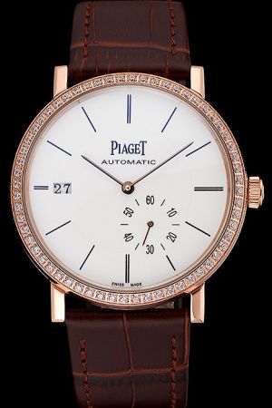 Rep Piaget Altiplano Ultra-thin Rose gold Case Diamonds Bezel White Dial Stick Hour Scale One Second Sub-dial Watch G0A38139