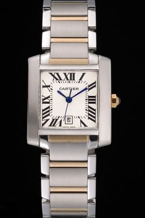 Swiss Made Cartier  Silve Bezel Tank Couples Watch Replica SKDT256 Two Toned Wristband