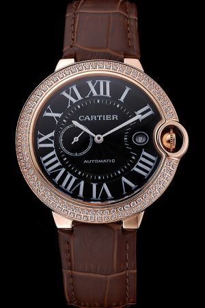 Fake Cartier Swiss  Ballon Bleu Jewelry Business Watch SKDT305 Rose Gold Case Diamonds Bezel