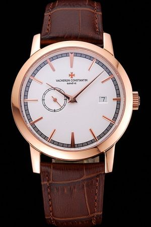 Duplicated Swiss VC Patrimony Contemporaine Rose Gold Case&Hands Track Minute Marker Auto Date Watch 87172/000R-9302