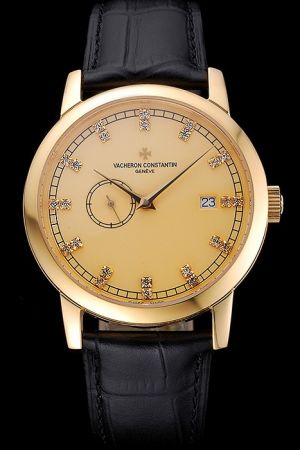 Luxury VC Patrimony Contemporaine Gold Case Diamonds Hour Marker Track Minute Scale Rep Watch