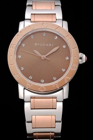 Bvlgari Antique Diamonds Gold Dial Two Tone Stainless Steel Bracelet Dress Watch  BV101