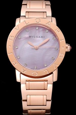Bvlgari Dazzling Luxury Mother Of Pearl Dial Diamonds Markers 33mm Pink Gold Women Watch BV102