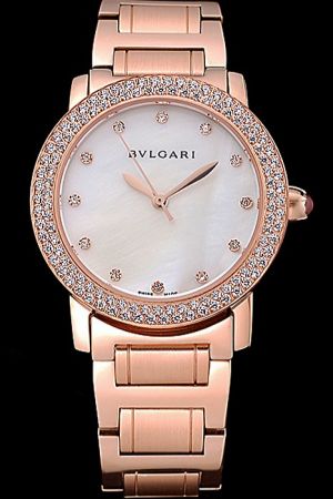 Bvlgari New Fashion MOP Dial Diamond Bezel And Indexes Rose Gold Bracelet Good Reviews Watch BV103