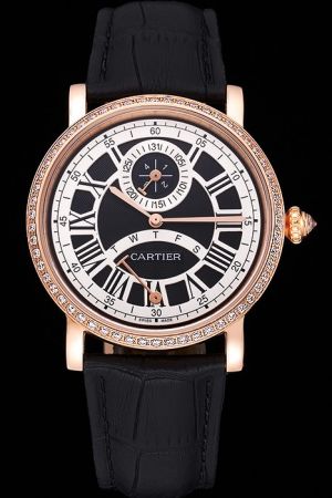 Low Cost Cartier Black Strap Diamonds Bezel  W1556215 Jewelry Watch KDT126 For Appointment