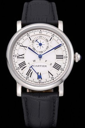 Cartier  Black Bangle Silver Case WHRO0003 Suits Watch KDT154 Day Date Rotonde