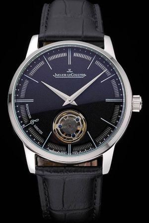 Jaeger-LeCoultre Master Flying Tourbillon Dark Blue Frosted Dial Stick Marker Dauphine Hands Black Strap Copy Watch