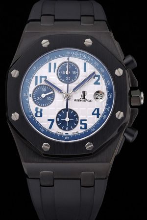 Rep AP Royal Oak Offshore Tapisserie Dial Navy Arabic Numeral&Scale Rim Rubber Strap All Black Watch