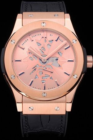 Hublot Luxury Shawn Carter Skeleton Dial Black Leather Strap Rose Gold Automatic Men's Watch HU048