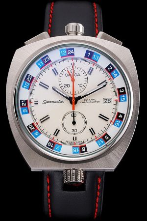 Rep Omega Seamaster Co-Axial Bullhead Limited Edition White Dial Stick Scale Red Second Hand Two Sub-dials Black Strap Watch 225.12.43.50.04.001