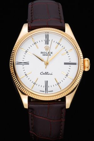 Rolex Cellini Yellow Gold Plated Stainless Steel Case Fluted Bezel White Dial Roman Numeral Alpha Index Automatic Movement Watch