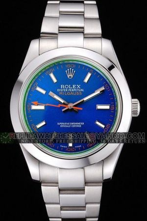 Cheap Rolex Milgauss Green Sapphire Crystal Royal Blue Face Luminous Scale Orange Lightning Shaped Second Hand SS Watch