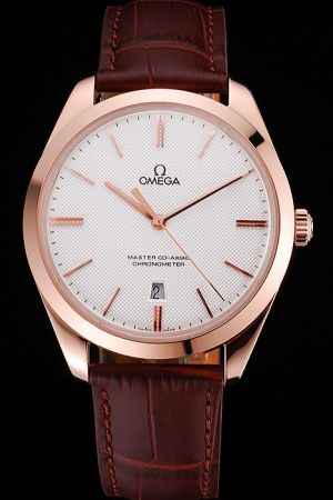Omega De Ville Co-axial Master Chronometer Rose Gold Case/Pointer White Dial With Clous de Paris Stick Marker Men Watch 432.53.40.21.02.002