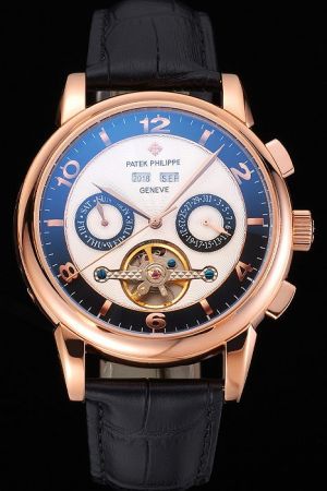 PP Perpetual Calendar Tourbillon Rose Gold Case Two-tone Dial Arabic Stick Marker Watch