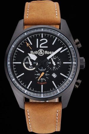 Bell Ross BR 126 Round Black Watch With Brown Suede Leather Strap Father's Day Gift BR040