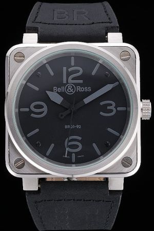 Bell and Ross BR 01-92 Black Dial Silver Case Black Leather Strap