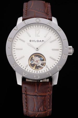 Bvlgari Classic Casual Skeleton White Dial Brown Leather Strap Watch Low Price In USA Online BV109